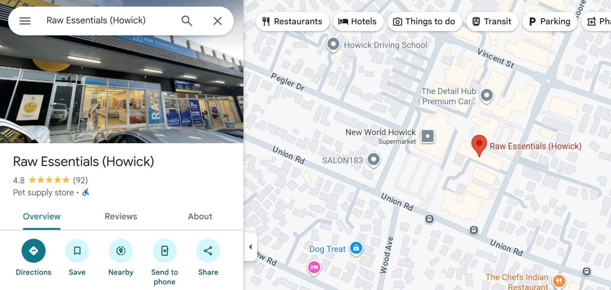 Raw Essentials Howick Google Screenshot