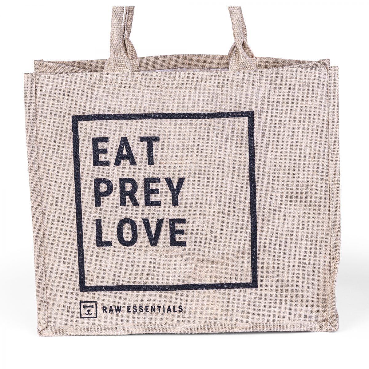 Jute Bag With Black Square Outline With Wildly Good Written On Front