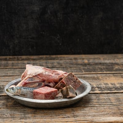 Assortment Of Ingredients Including, Pilchards Chicken Frame, Cubed Wallaby Meat Mix Tripe