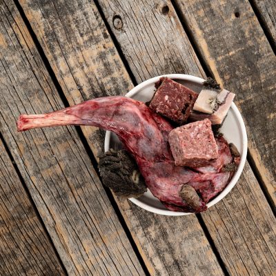 Assortment of Raw Essentials Ingredients Including,Wallaby Shoulder, Cubed Tripe, Cubed Turkey Heart, Cubed Veal Meat Mix